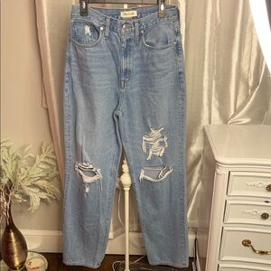 Madewell Baggy Straight Jeans With Distressed Holes
